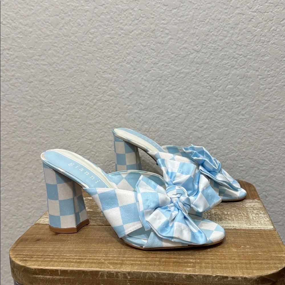 Gianni Bini Checkered Blue White Heel Sandals Size 7.5 - Picture 2 of 7
